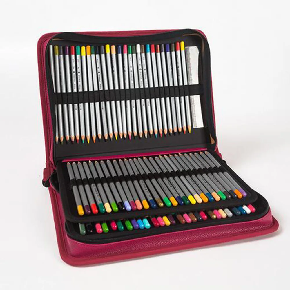 

Hot Sale 160 Hole Folding PU Leather School Pencils Large Capacity Portable Bag Colored Gel Case Art Supplies