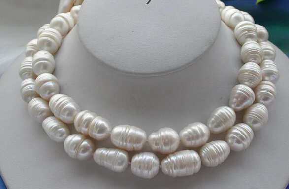 

huij 004602 HUGE 2row white rice CULTURED PEARL necklace