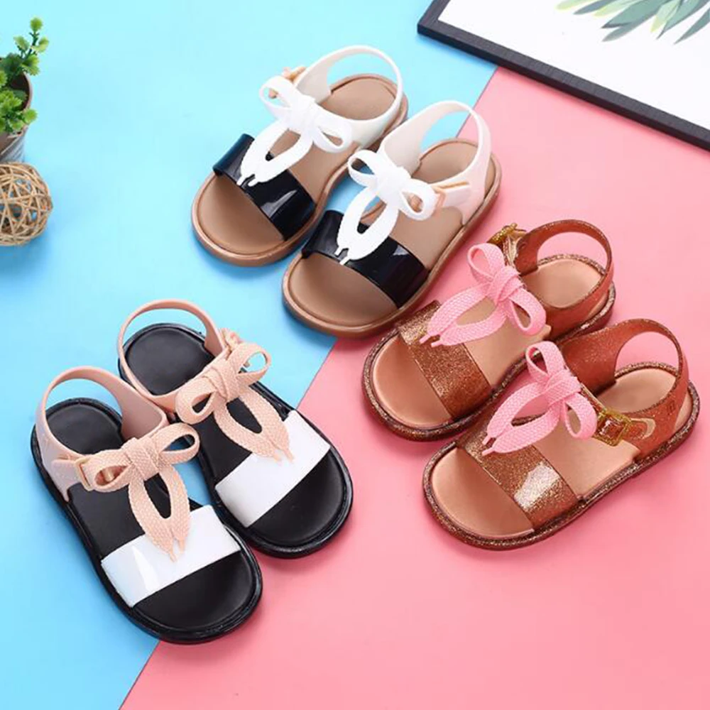 

2019 Fashion Summer Kids Sandals Girls Bow Shoelace Princess Jelly Shoes Soft Baby Children Soft Shoes Wedding Party New D30