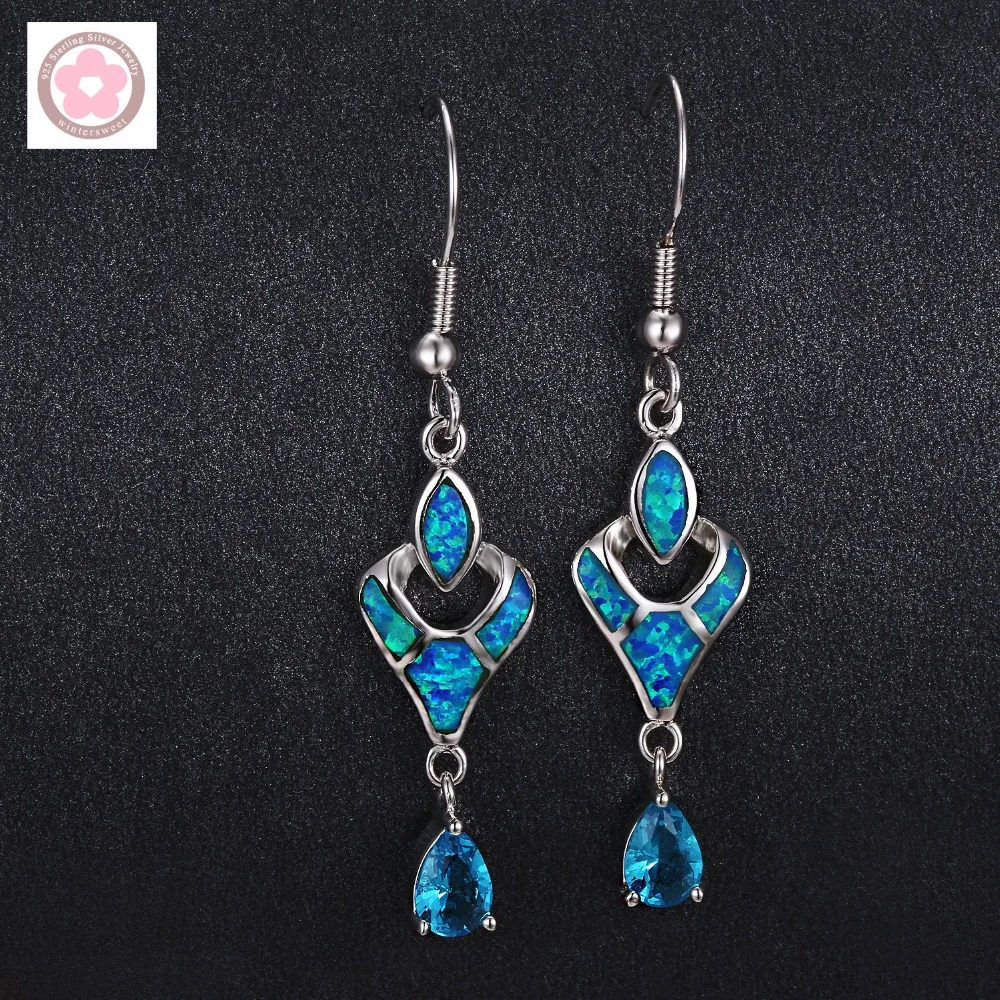 

JLE217 Jieling Hot Sale Blue Opal and Blue Zircon Women Dangle Earrings Fashion Jewelry for Valentine's Day Birthday gift