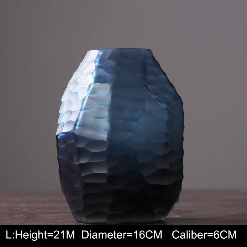 Европейская стеклянная ваза Алмазная Гидропоника Цветочная композиция вазы настольная большая ваза украшение дома современные аксессуары - Цвет: Blue  L