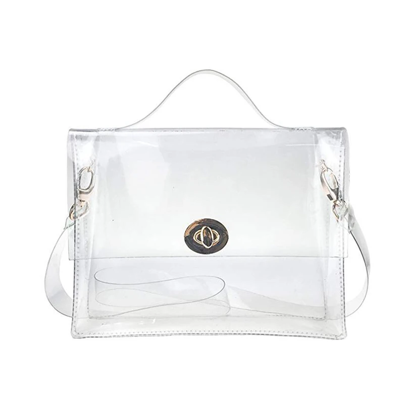 

Clear Bag with Turn Lock Closure Cross Body Bag Women's Satchel Transparent Messenger Shoulder Handbag Summer Bags