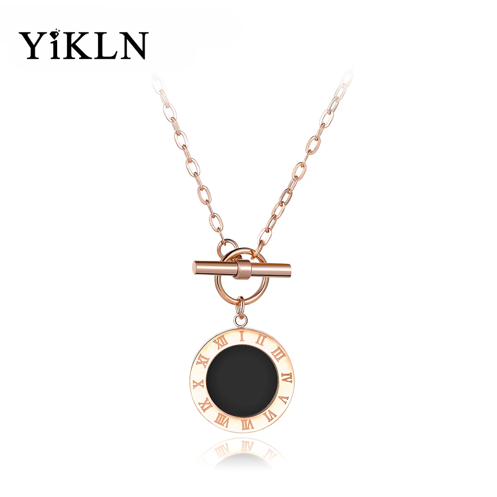 

YiKLN Classic Stainless Steel Fine Brand Jewelry Black Acrylic Roman Alphabet Pendant Neckalces Bridal Wedding Jewelry YN18023