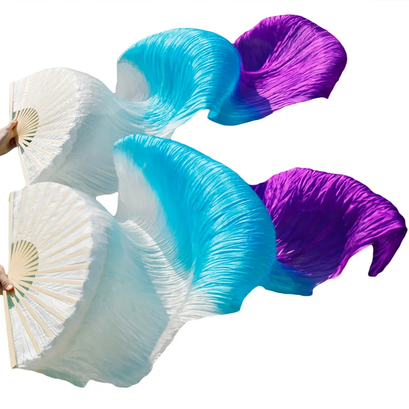 Женская Высококачественная китайская пара фанатов танца живота дешевая шелковая вуаль для фанатов танцев горячая Распродажа цветная фигура - Цвет: white blue purple