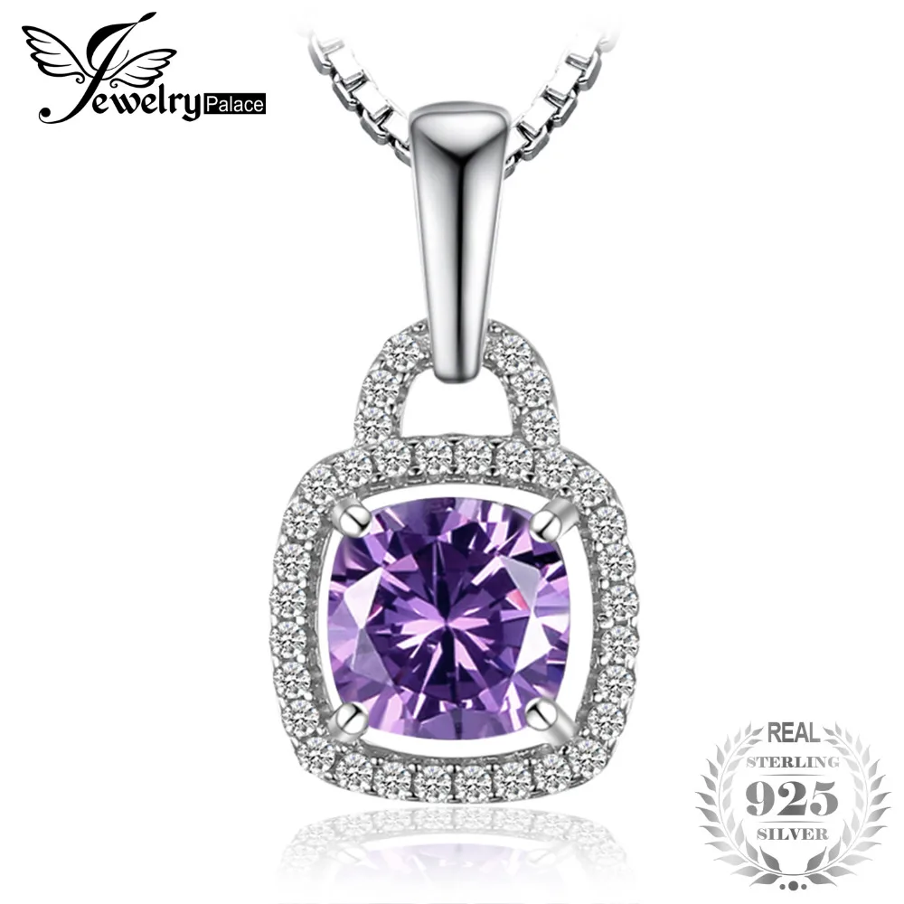 

JewelryPalace New Trendy 2.45ct Square Created Alexandrite Sapphire lock Necklace Pendant 925 Sterling Silver 45cm Chain Fine