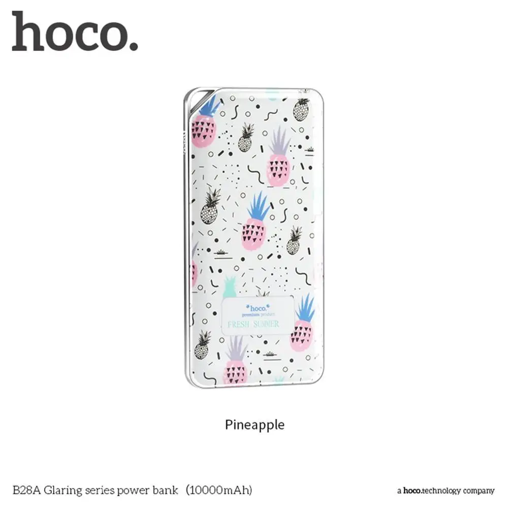 HOCO power bank 10000 мАч цветной цветочный принт Быстрая зарядка внешний аккумулятор зарядное устройство источник питания для сотовых телефонов - Цвет: pineapple