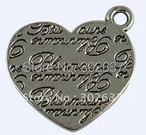 

30Pcs Tibetan Silver Color Word Heart Charms A12601