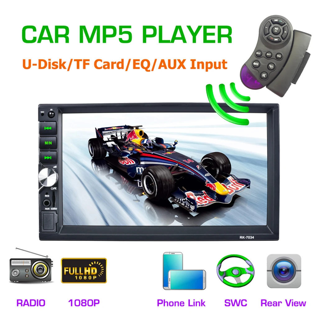 

HD 7" 2Din Bluetooth Car Stereo Touch Screen AM/FM/RDS Fast Charging + Microphone Input + Mirror Link + Camera