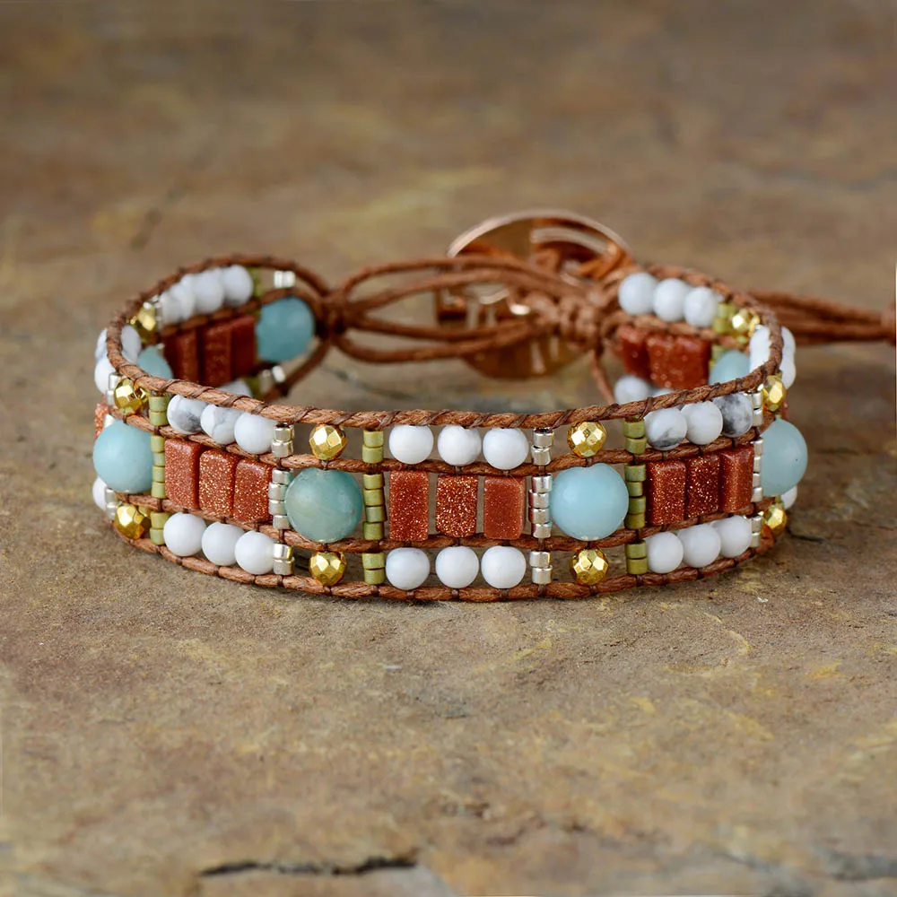 

Exclusive Designer Bracelets Howlite Amazonite Seed Beads Cuff Bracelets Bohemia Statement Bracelet Femme Jewelry