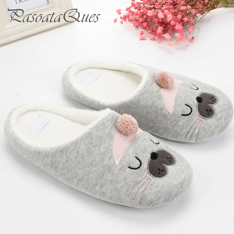

Cute Cat Animal Pattern Cotton Home Slippers Women Sandals Indoor Shoes For Bedroom House Warm Winter Soft Bottom Flats 2016