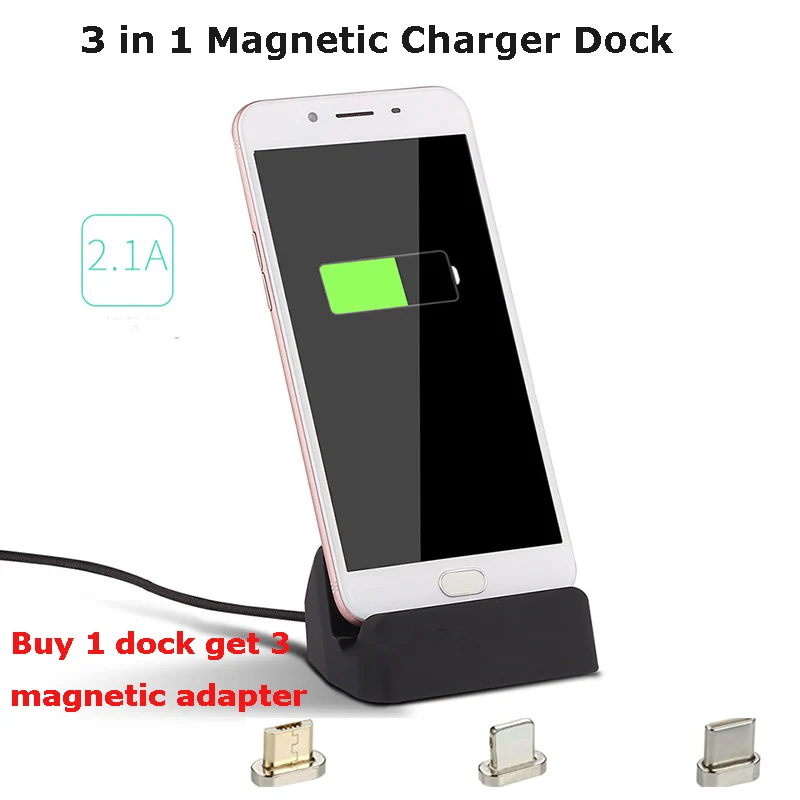 

3 in 1 Magnetic Charger Dock Micro USB For iphone Type C Charging Station universal For iPhone X 8 7 6s Plus Samsung Galaxy S8