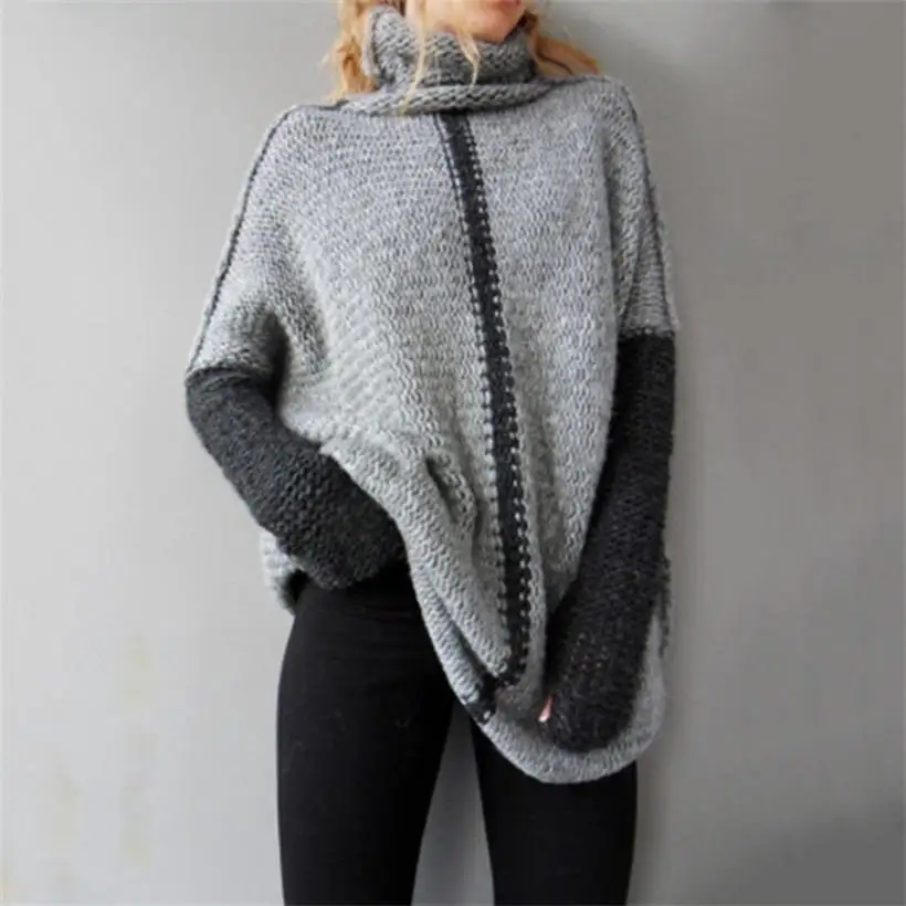 

2019 new hot sale women's spring autumn turtleneck loose knitted sweaters women long style pullover sweater
