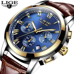 2018 LIGE для мужчин спортивные часы мужской моды бизнес кварц-часы для мужчин кожа водостойкие часы Человек Авто Дата многофункциональные