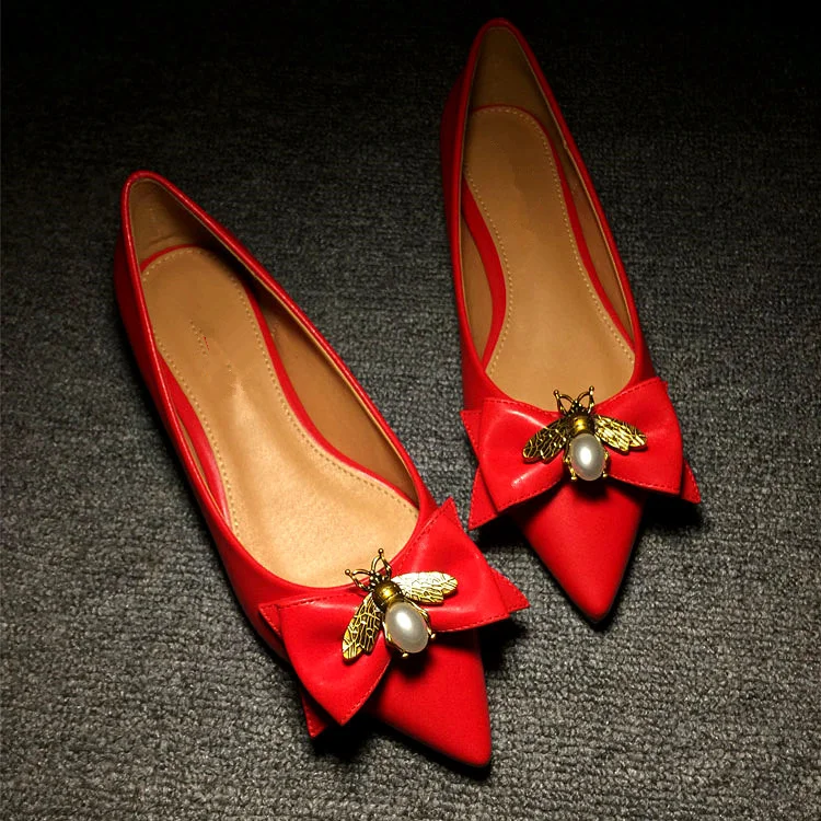 

Woman Shoes Pointed Toe Woman Flats Butterfly Knot Decor Party Wedding Shoes Metal Animal Pattern Slip On Height Increasing Shoe