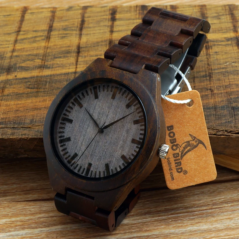 2017 BOBO BIRD Men's Watches All Black Wood Wristwatch with Wood Strap Japan Movement 2035 Quartz Wood Watches as Gifts for Men