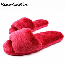 

XiaoKaiXin Winter Women Home Slippers with Faux Fur Wool Fashion Six Solid Colors Warm Shoes Woman Nonslip Flats Female Slides