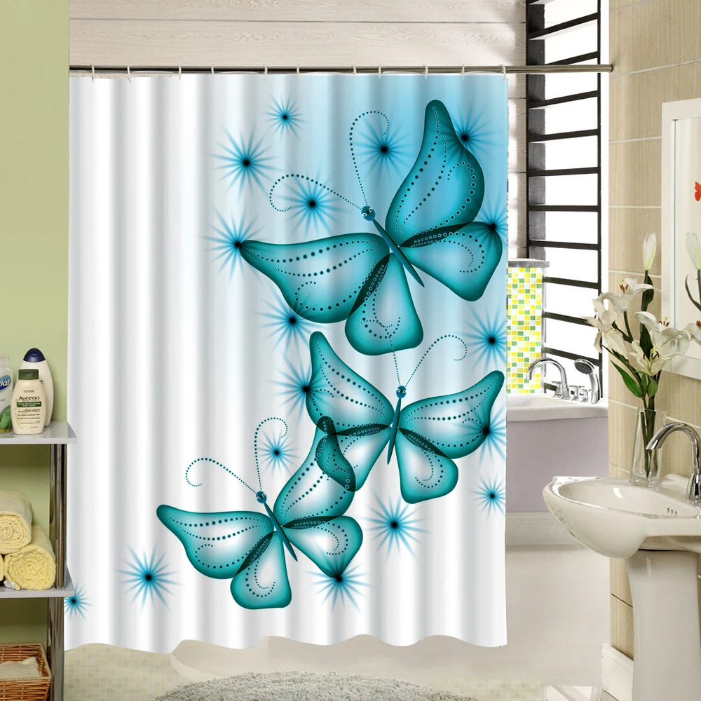 

New Polyester Fabric Shower Curtain Purple Waterproof Home Bathroom Curtains Butterfly Bath Curtain For Bathroom Decor