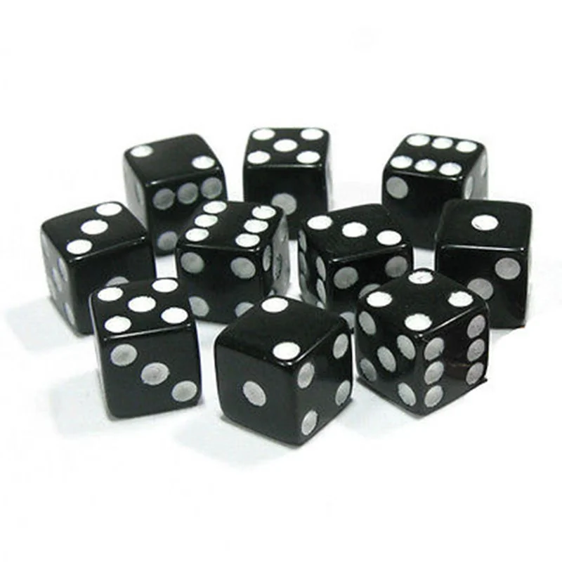 

10pcs Dice Acrylic Round Corner Dices Plastic Standard Six Sided Die 12mm Black White Pips Table Games Dice Entertainment Supply