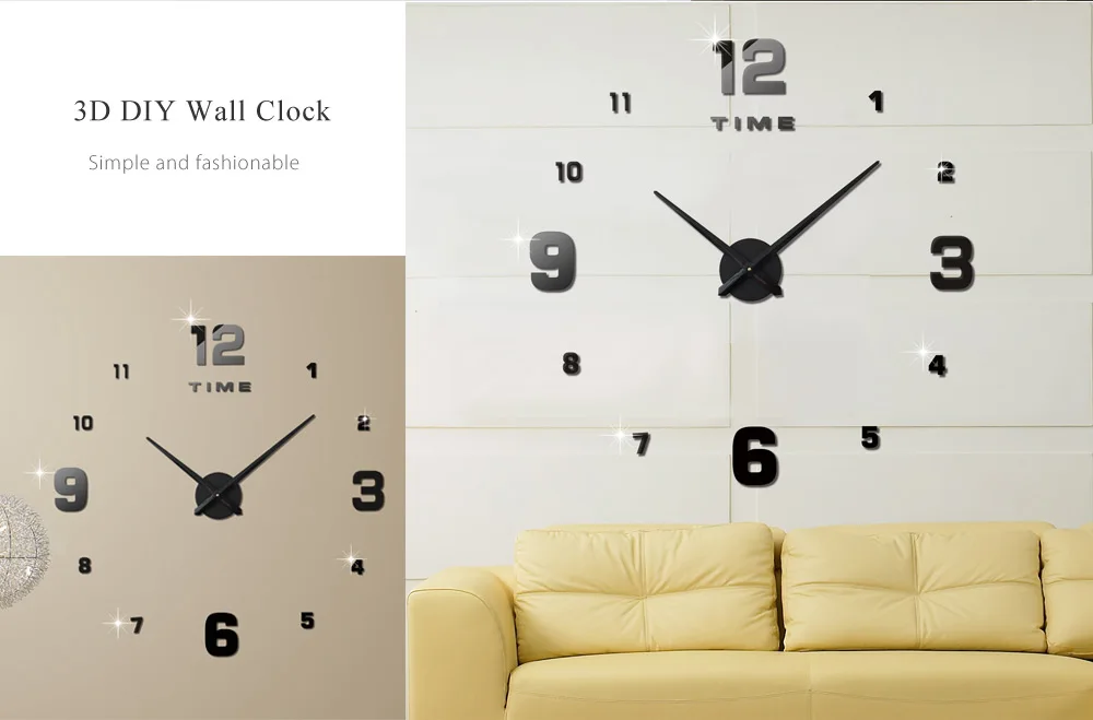 M.Sparkling 3D Mirror Effect Stickers Frameless Number Figure DIY Wall Clock