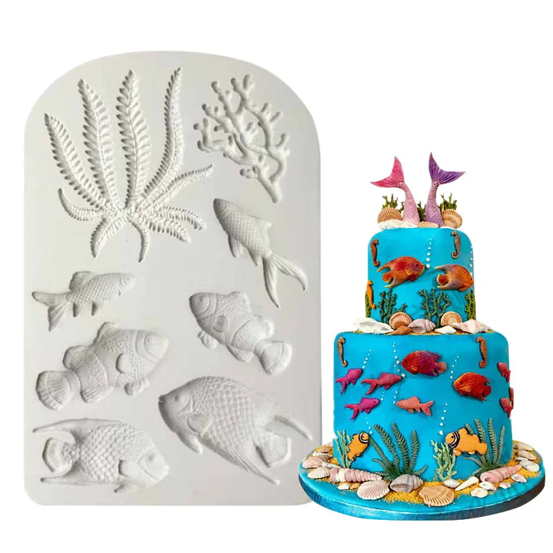 

Silicone Fondant Making Molds Fish Seaweed Shape Chocolate Moulds Cake Decor Baking Supplies MYDING