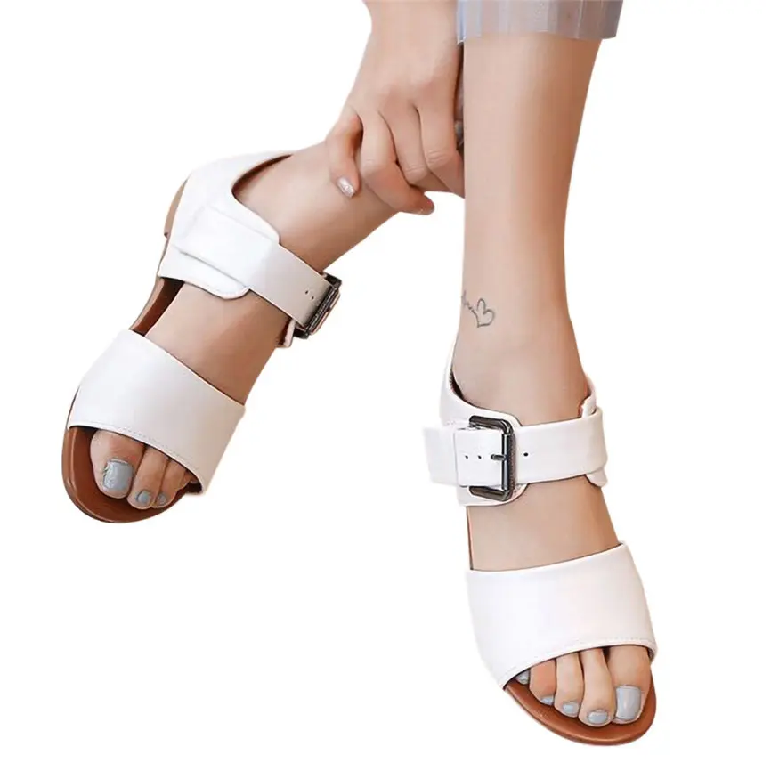 

Women Shoes Summer Women's Sandals Fashion Belt Buckle Sandals Flat Bottom Roman Ladies Shoes British Style Shoes For Ladies#30