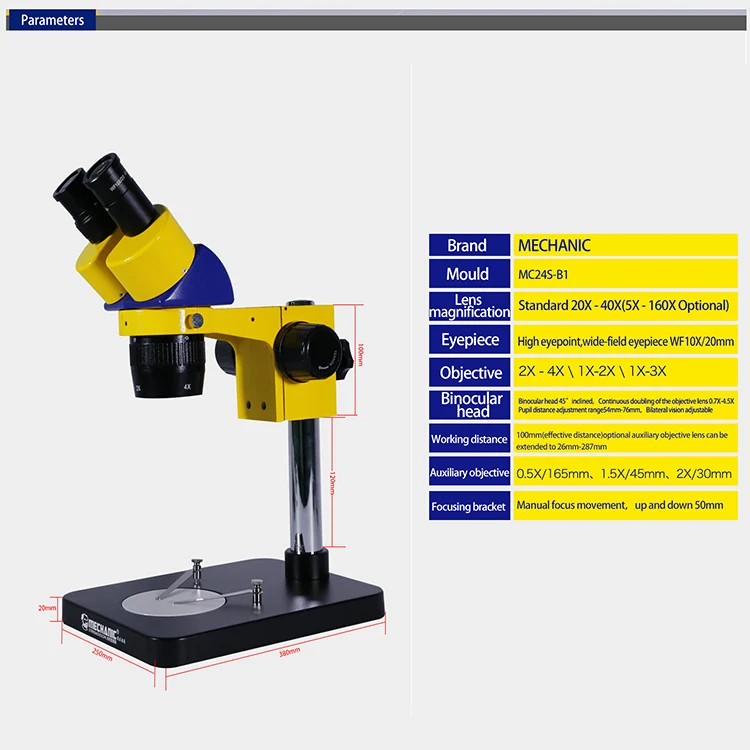 Zoom Stereo 5X- 160X Binocular Mobile Phone Stereo Microscope Stereoscope With 0.5X/1.5X/2X Objective MECHANIC MC24S-B1