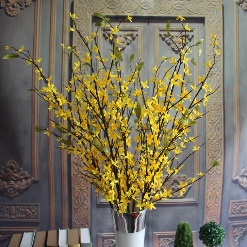 

125CM artificial long flower silk flower branch yelloew color winter jasmine simulation dried branch flowrs home new year decor