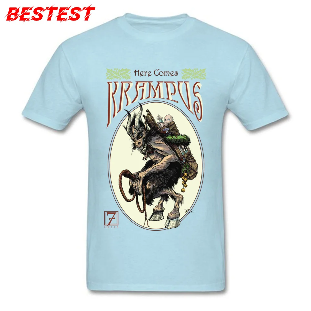 Here Comes Krampus 100% Cotton Tees for Men Comics T-shirts Street Newest O-Neck Tees Short Sleeve Top Quality Here Comes Krampus light