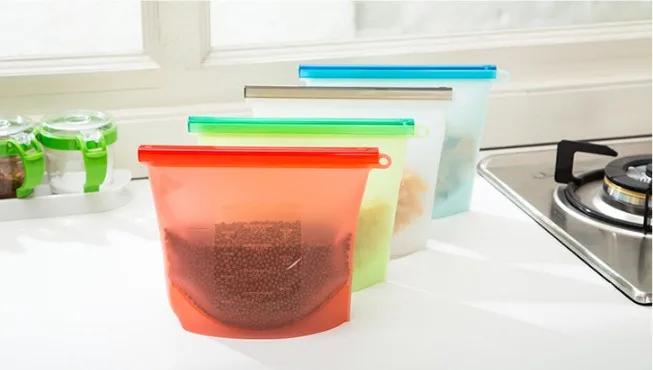 

1000ml /1500ml Silicone Bag Reusable Silicone Food Bag Zero Waste Ziplock Food Storage Bag Refrigerator Fresh Bags Organiz