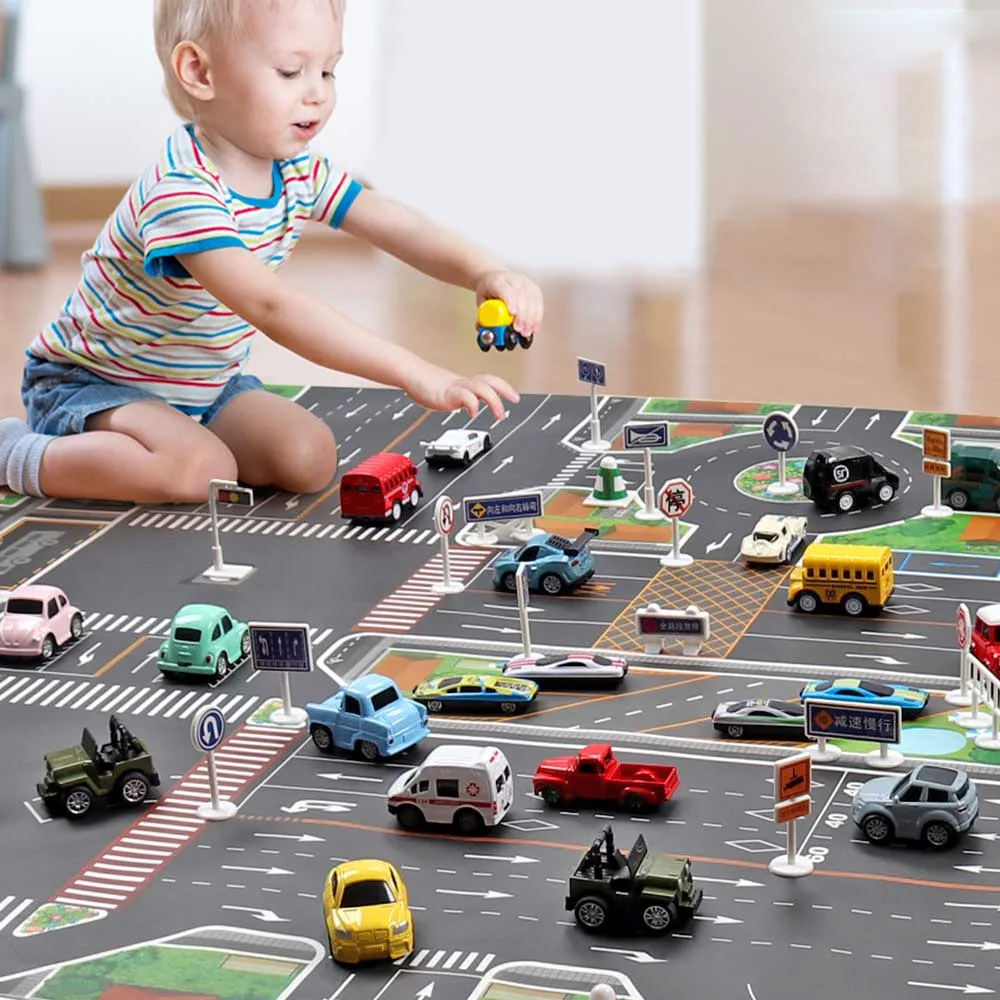 

Kids Cars Map City Parking Lot Roadmap Toy Model Car Climbing English Version Mats Gifts Study Toy 130 x 100cm