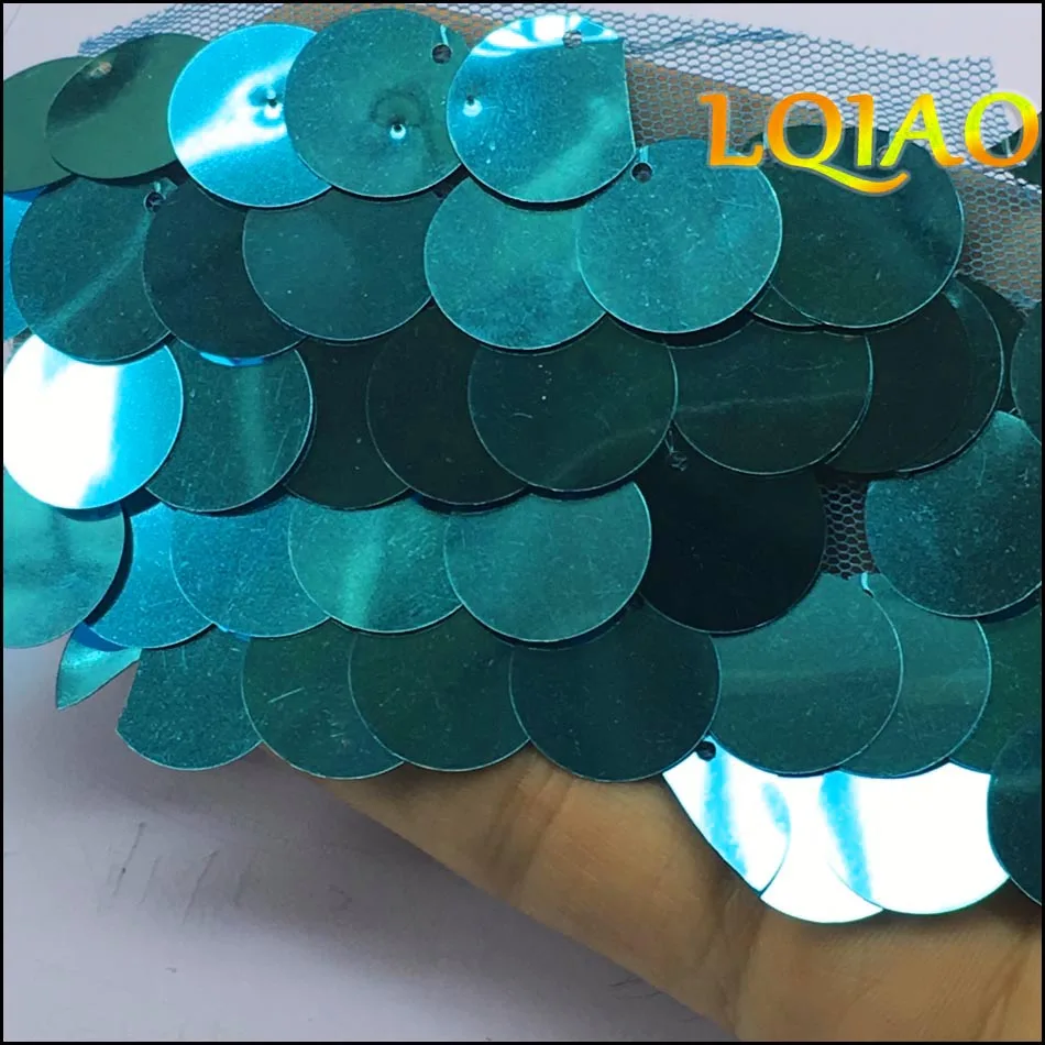

2017 New Large Sequined Lace Fabric Turquoise Blue 18mm Disc Paillette Table Cloth Embroidred Tulle BackGround Gold Silver 125CM