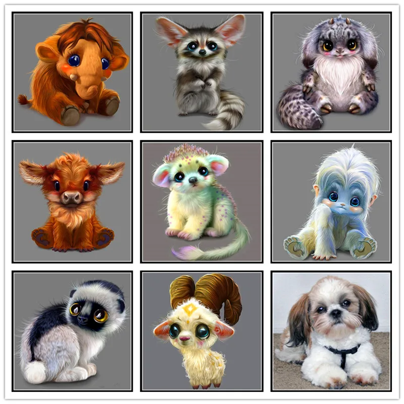 5D DIY Diamond Embroidery Cartoon Animal Drill Cartoon Tiger Dog Owl Parrot Set Rhinestone Mosaic Cross Stitch Gift