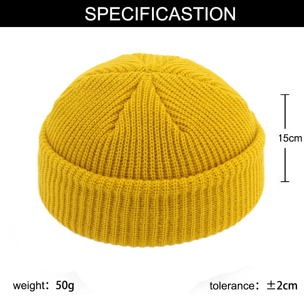 Brimless Hats Hip Hop Beanie Skullcap Street Knitted Hat Women Men Acrylic Unisex Casual Solid Pumpkin Portable Melon Cap