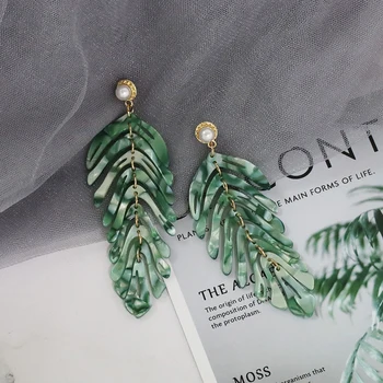 

JURAN 2020 new long dangle resin green leaves earrings party jewelry accessories handmade fashion acrylic earrings for women