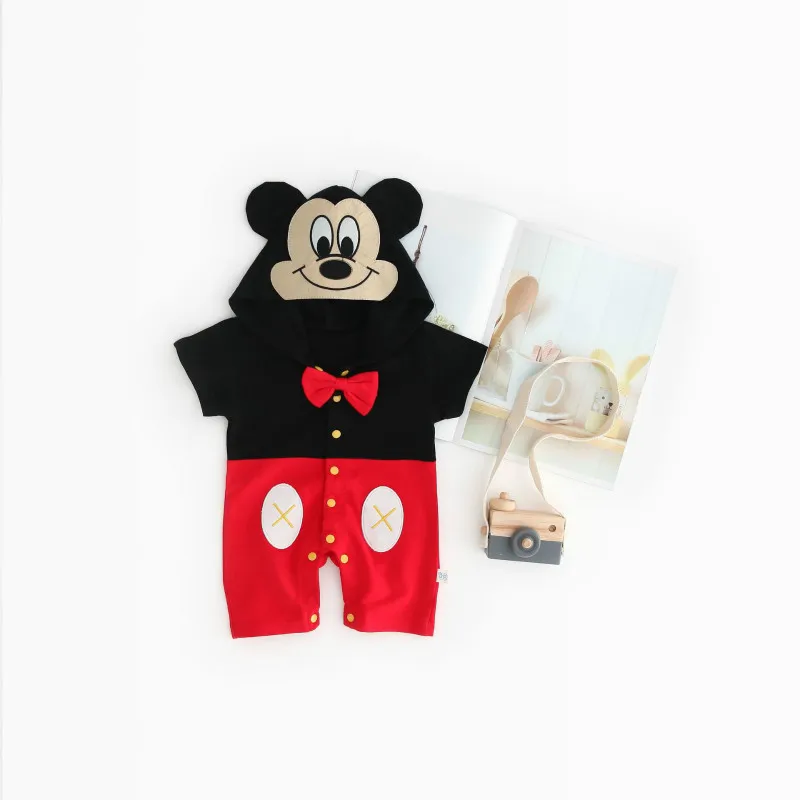 Летняя одежда для малышей; комбинезон с изображением животных, тигра, Микки, Минни; костюм для новорожденных; одежда для маленьких девочек и мальчиков; одежда с капюшоном - Цвет: Black Mickey