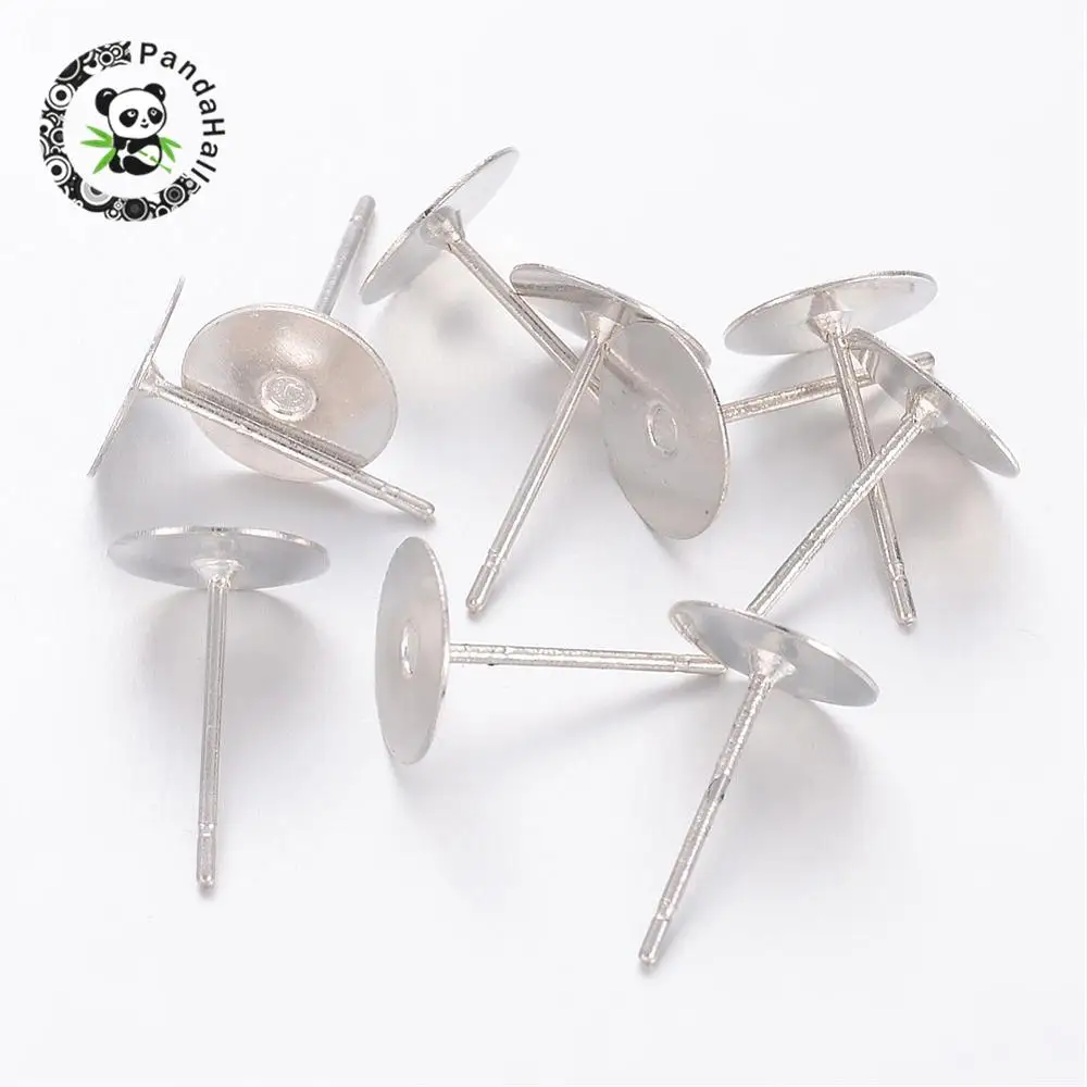 

50pcs Ear Stud Earrings Fnding Posts Brass Head and Stainless Steel Pin Lead Free Cadmium Free and Nickel Free Platinum