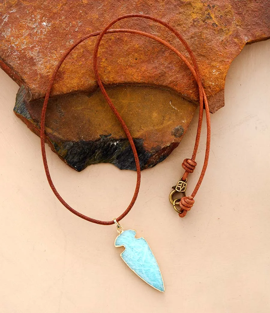 Natural Stone Arrowhead Pendant Necklaces Genuine Leather Charm Necklace Women New Fashion Vintage Necklaces Jewelry - Image 3