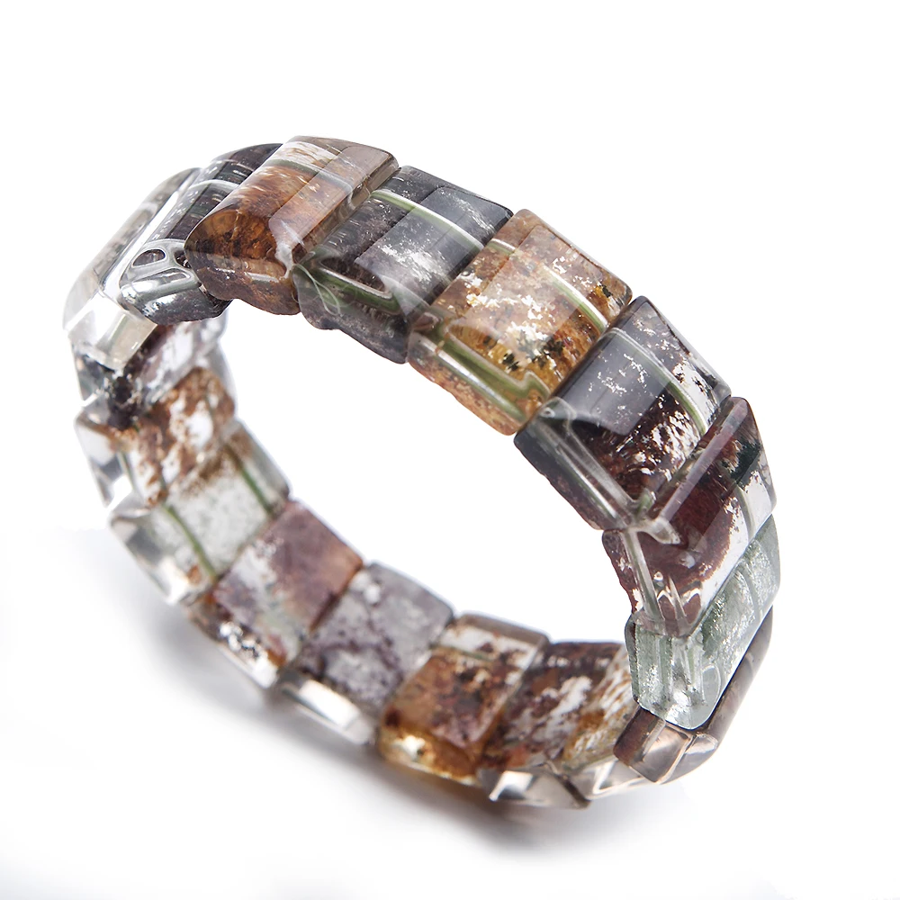 

Genuine Natural Colorful Phantom Quartz Bracelets Women Female Stretch Rectangle Beads Crystal Bangle Bracelet 18x12mm AAAA