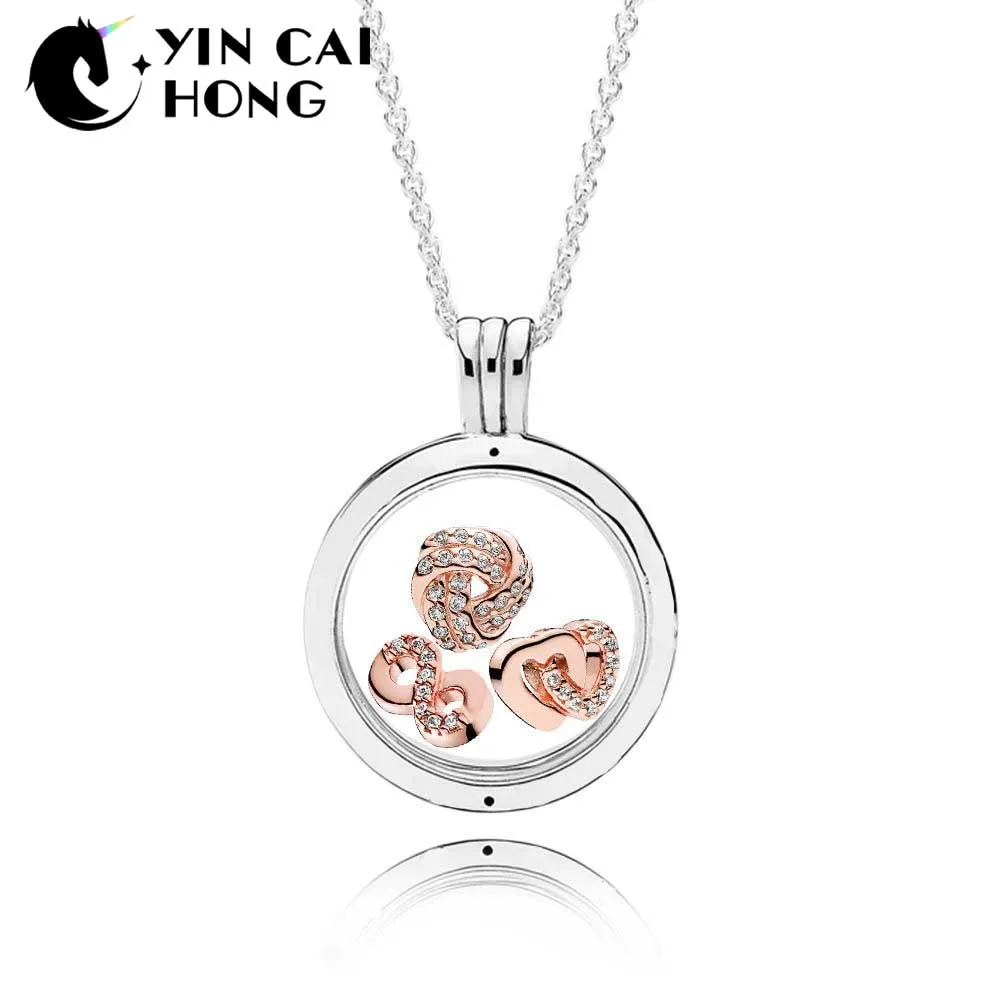 

100% 925 Sterling Silver ROSE INFINITE LOVE FLOATING LOCKET GIFT SET fit charm original Necklace jewelry A set of prices