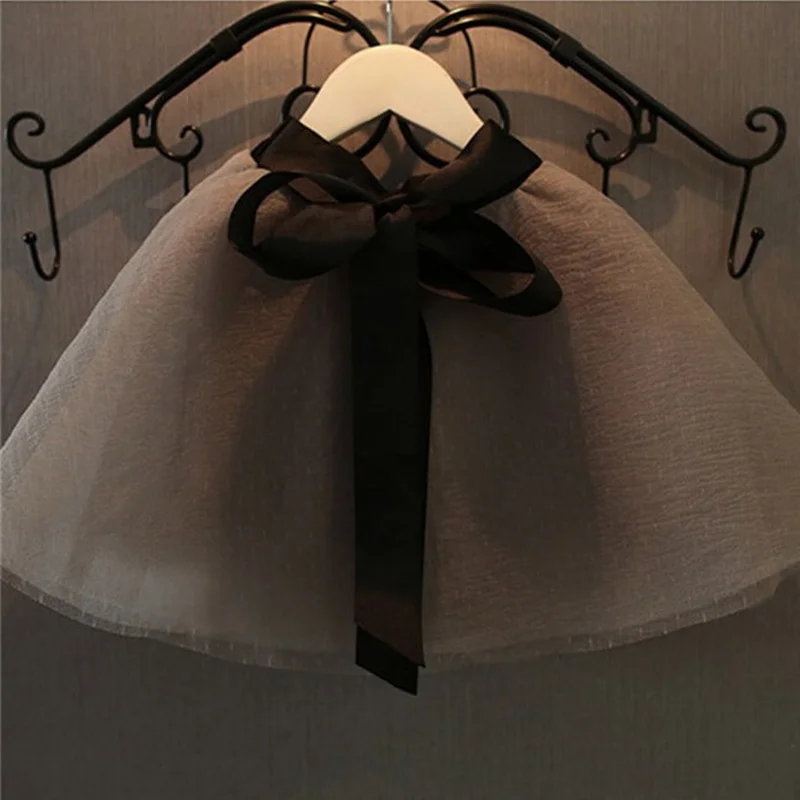 4 Baby Girls Princess Bow Knot Skirt Mesh Set Solid T-shirt + Tutu Mini Skirt Set Short Sleeved Tee Off Shoulder Girl Clothing