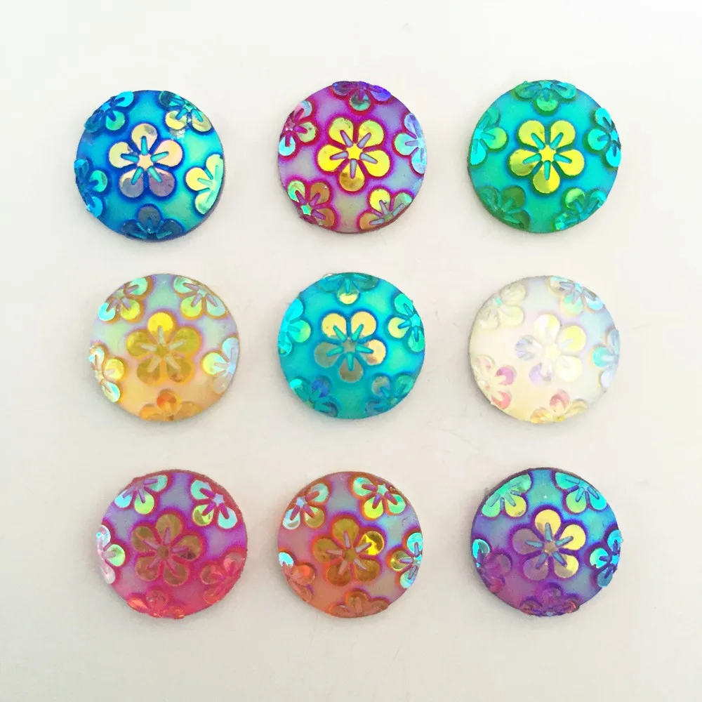 

AB Round Resin 150PCS 12mm flower Flatback Wedding decoration buttons diy craft D44*5