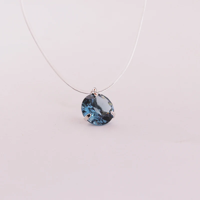 Новинка, 1 шт., 3 когтя, чокер, чокер, ожерелье, невидимая прозрачная рыболовная леска, кристальная серебряная подвеска, ожерелье для женщин - Окраска металла: light blue