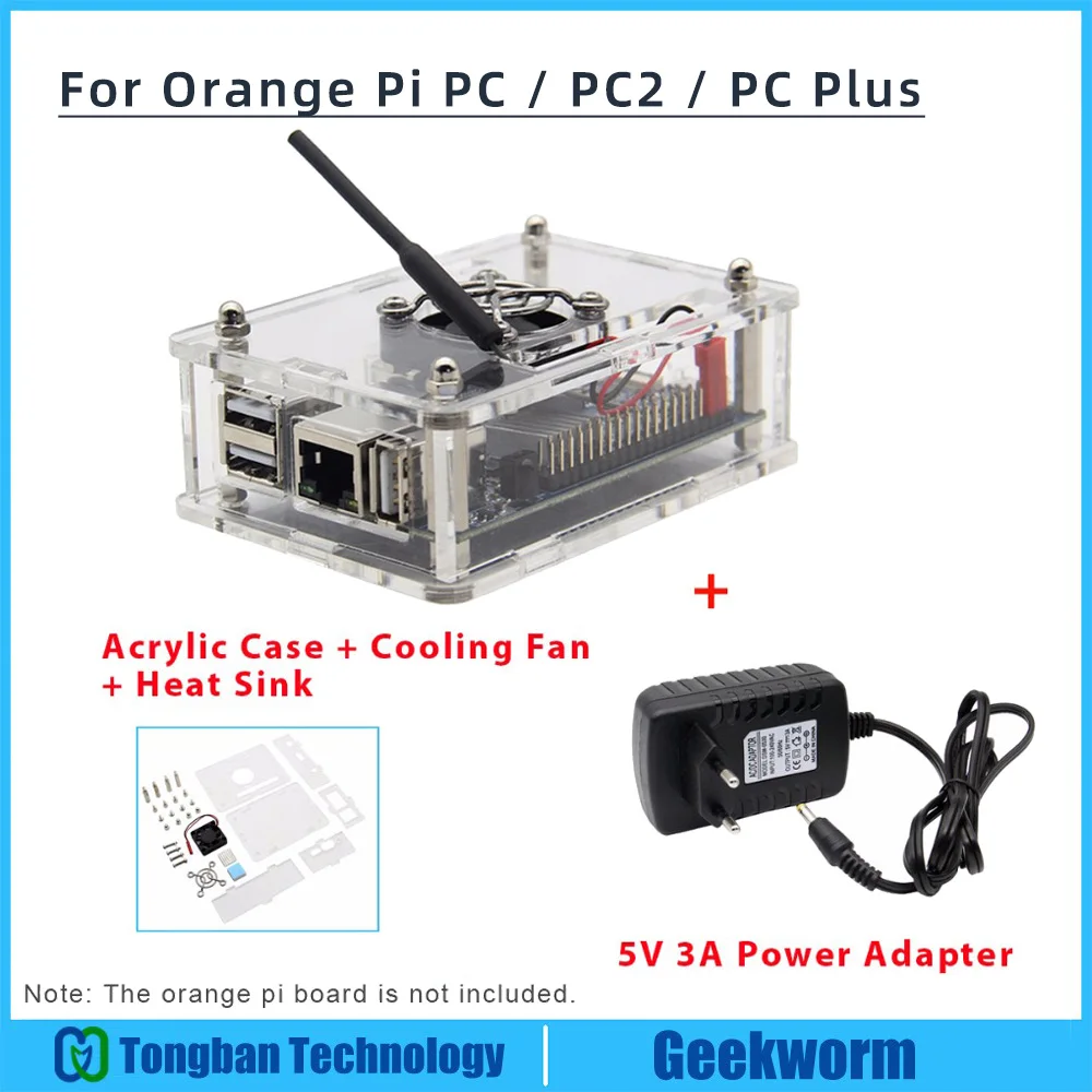 Оранжевый Pi PC/PC2/PC Plus акриловый чехол+ адаптер питания 5V 3A EU+ вентилятор охлаждения+ радиатор стартовый комплект оранжевый Pi Kit
