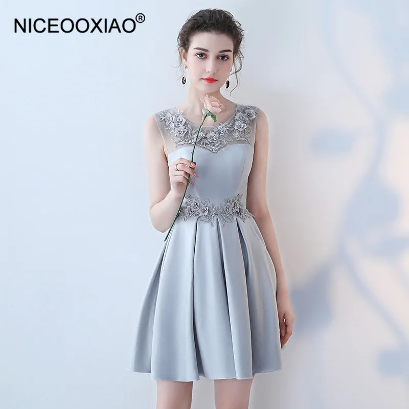 NICEOOXIAO/серое сексуальное платье для невесты шифоновое кружевное без рукавов