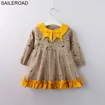 

SAILEROAD Cute Princess Dresses Girls Autumn Spring Cartoon Cat Long Sleeve Party Dress for Girl Vestido Robe mariage enfant
