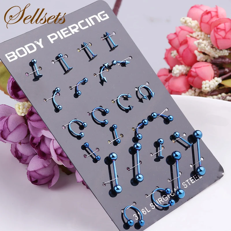 

Sellsets Fashion 24Pcs /lot 1.2*8*3 mm Blue Anodized Circular Horseshoe Curve Eyebrow Ring Ball Barbell Lip Piercing Jewelry
