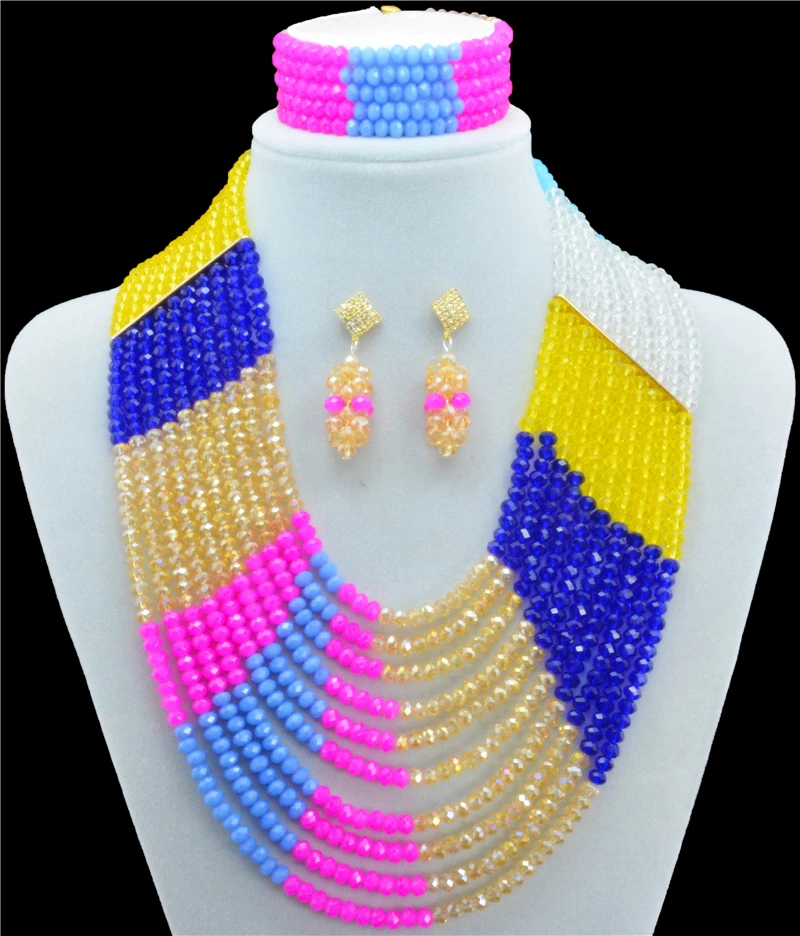 

Red Blue 5 Color Mixed African Crystal Beads Jewelry Sets African Wedding Beads Jewelry Sets Crystal Necklace Earrings Sets 2016