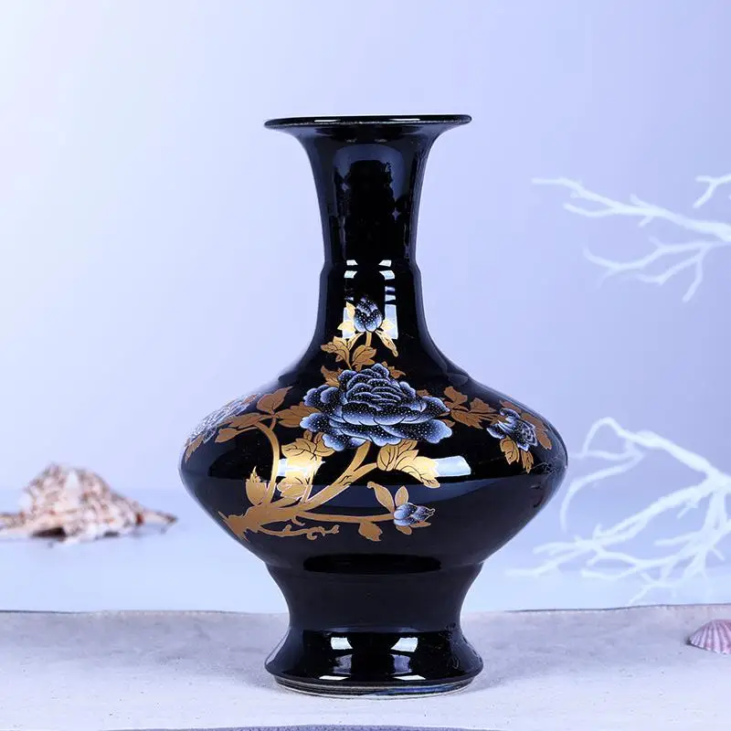 Современная Минималистичная керамическая ваза для цветов в европейском стиле, креативная гостиная, черный с пионами, украшения с узором, керамическая ваза - Цвет: 3