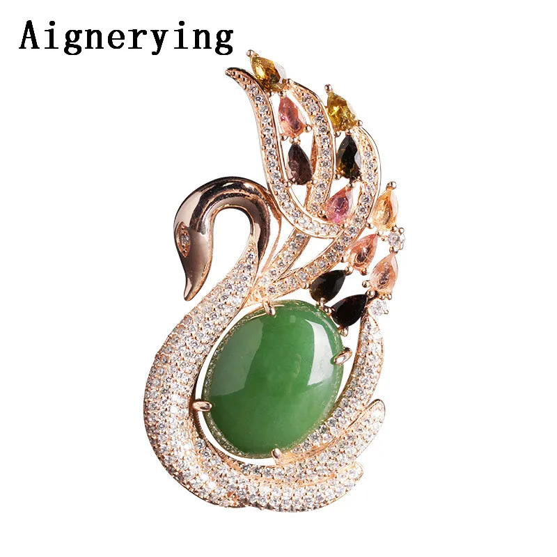 

Винтаж 18 К розовое золото сертификат зеленый инкрустированный натуральный нефрит подвеска «Гусь» ожерелье s для женщин ожерелье Bijou подаро...