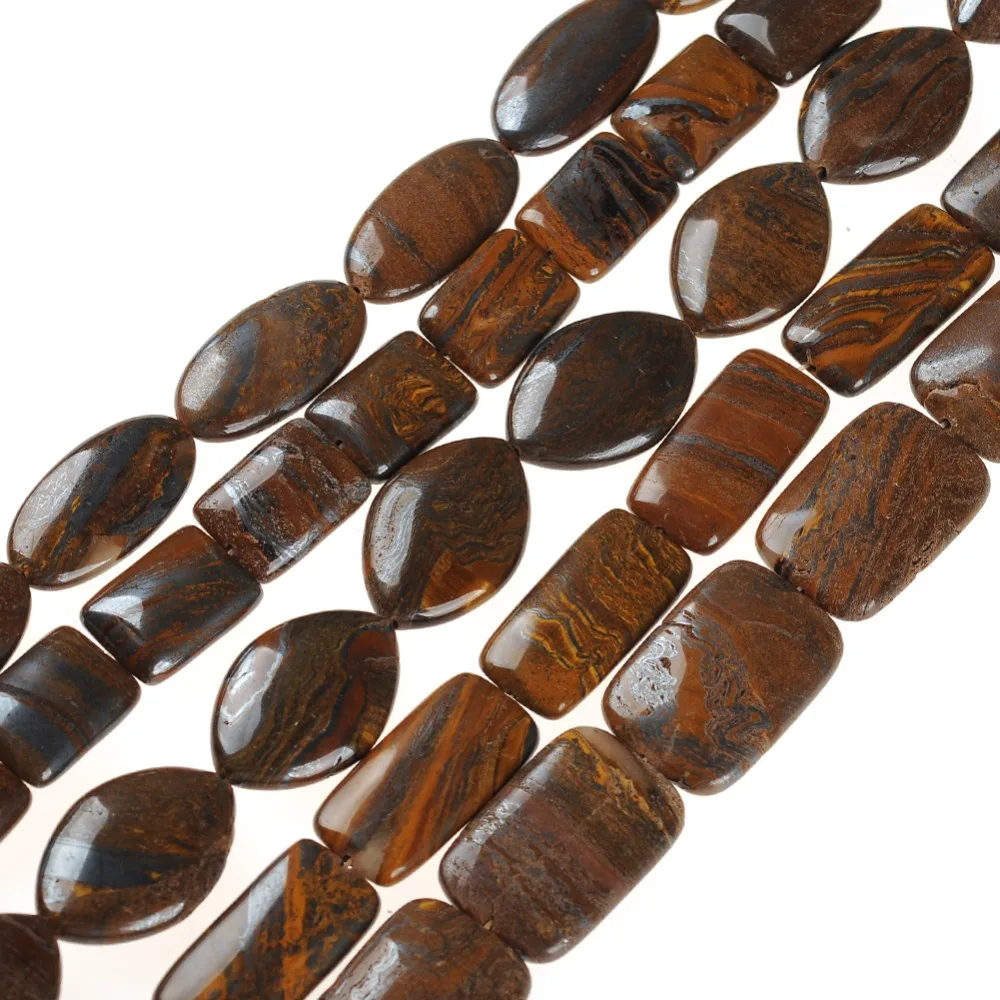 Natural Gem Stone Blue Brown Gold Stripe Oval Flat Slice Slab Agates Loose Strand Spacer Nugget Beads for DIY Jewelry Making